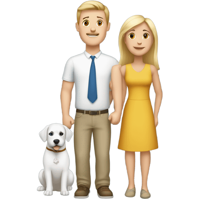 White husband, bi-racial wife, white son family with dog by tree emoji