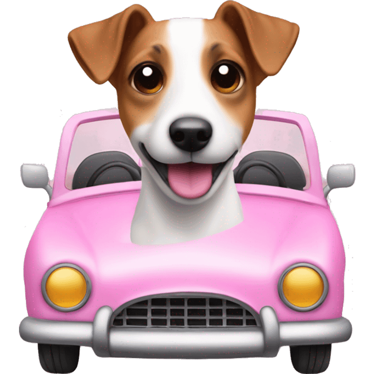 a jack russel in a pink car emoji