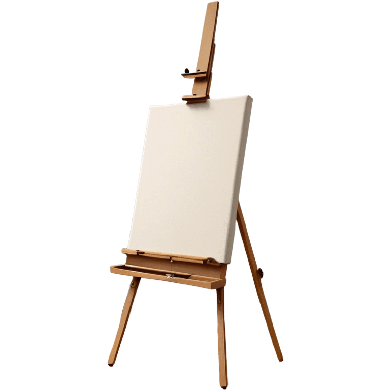 Cinematic Realistic image of a pristine canvas mounted on a sturdy wooden easel, with the canvas’ smooth surface and the easel’s detailed grain rendered in soft natural light, evoking a quiet moment of creative anticipation emoji