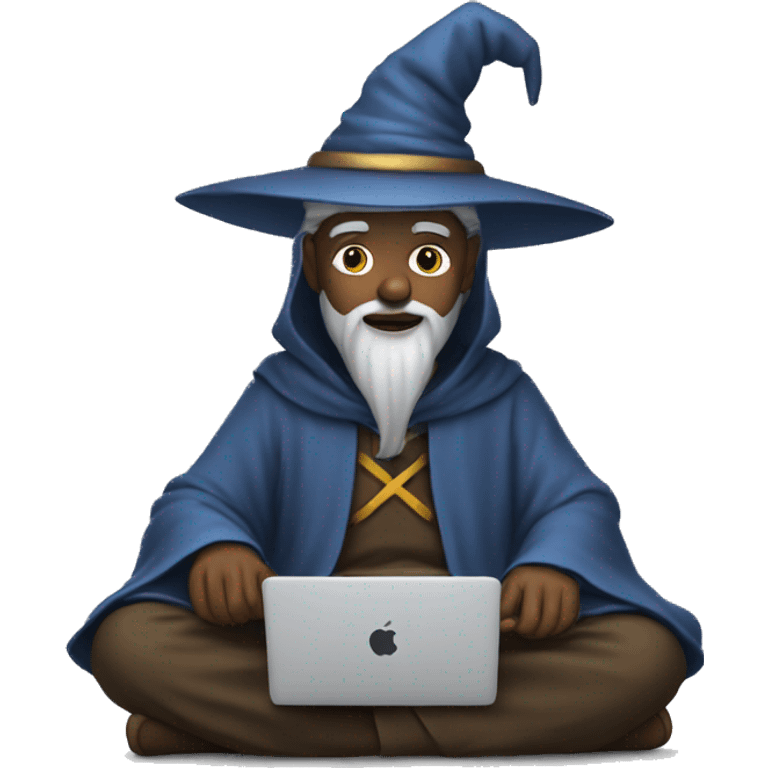 Wizard sitting cross legged and working on a macbook emoji