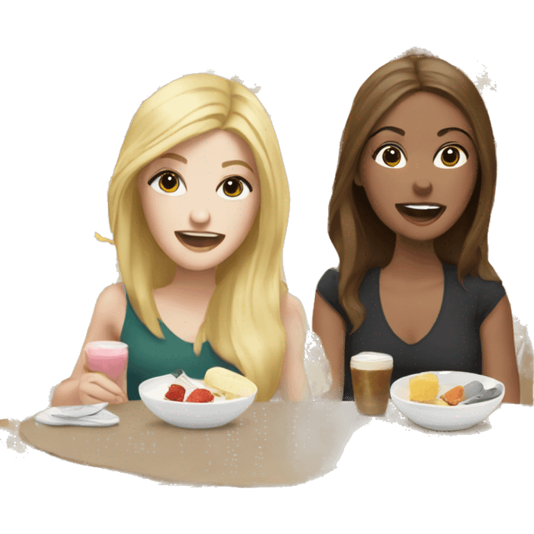 Blonde and brunette, white girls eating brunch  emoji