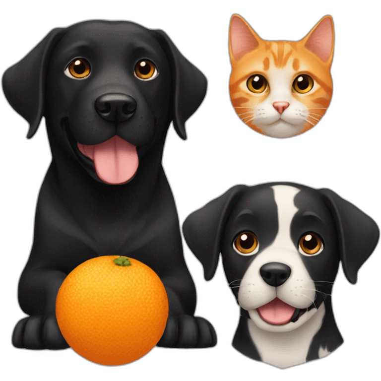 black labrador dog and orange cat emoji