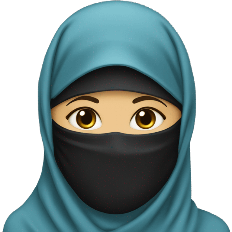 niqabi with a light blue abaya and a black niqab that covers her eyebrows and noes emoji