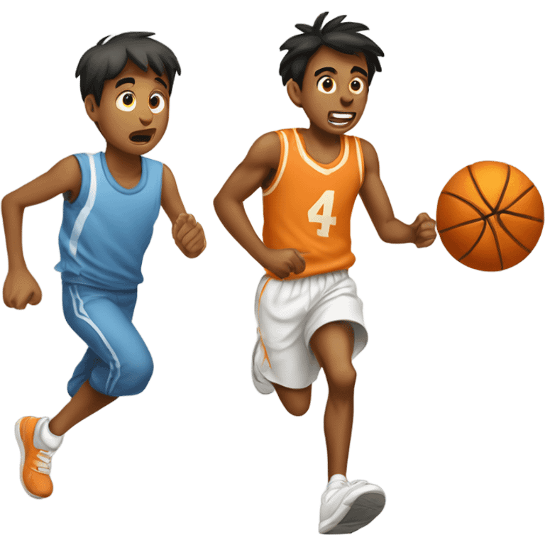 A skinny indian boy running away from his old tall white basketball friend emoji