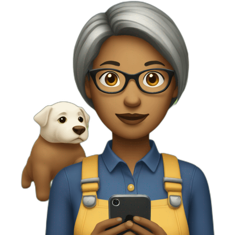 Woman with glasses and straight short hair playing a farm game on her smartphone emoji