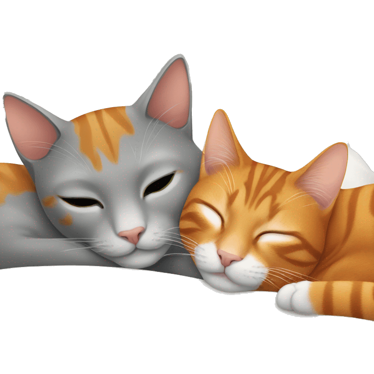 two cats sleeping one ginger and one gray emoji