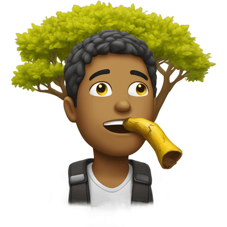 Guy with yellow tree trunk in mouth emoji