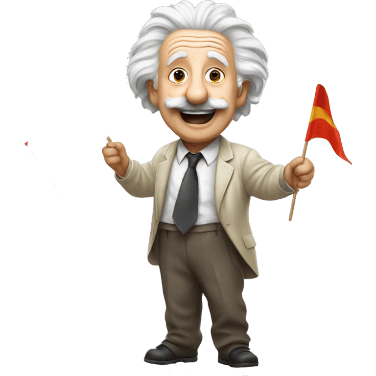 happy albert einstein holding finish flag in one hand emoji