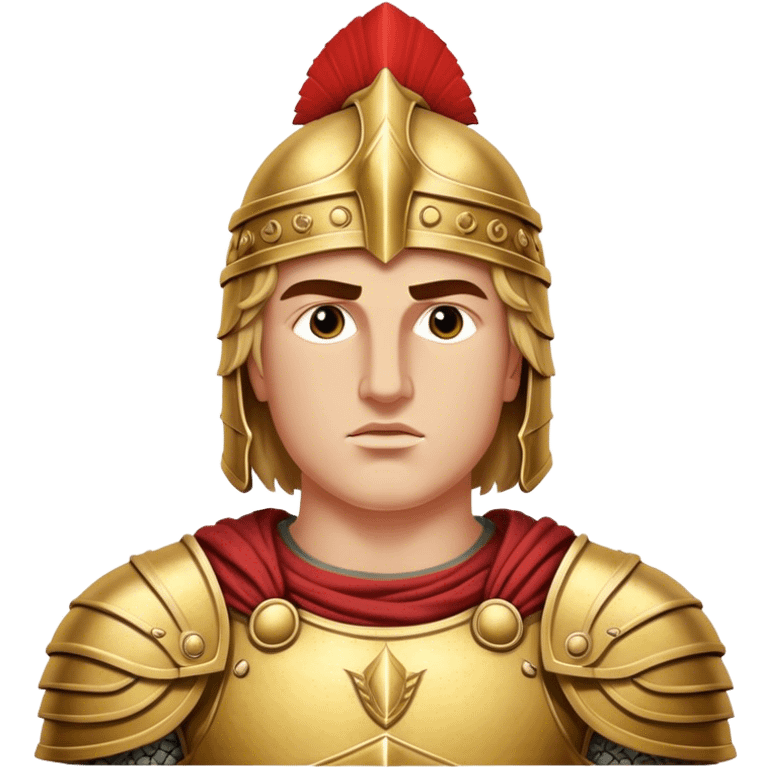 Cinematic Realistic Alexander the Great Portrait Emoji, depicted as a bold, charismatic ancient conqueror in regal armor with a commanding gaze, rendered with lifelike textures and dramatic heroic lighting that captures his legendary ambition. emoji