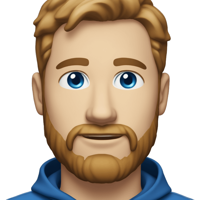 A head and shoulders shot of a 33 year old white man, with short brown hair, with beard facial hair,   with blue eyes wearing a t-shirt. emoji