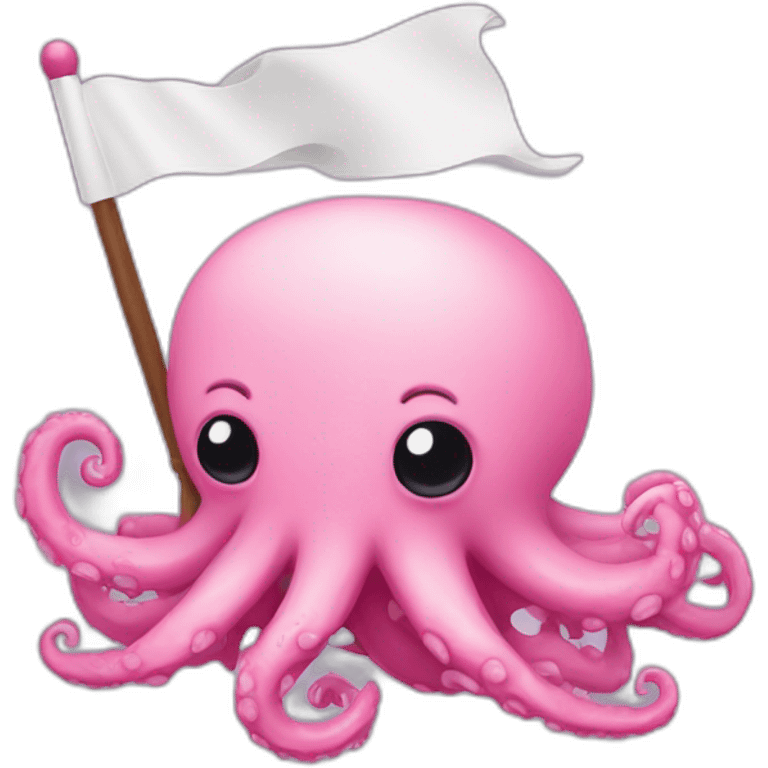 cute pink kraken with adorable face  holding a white flag emoji