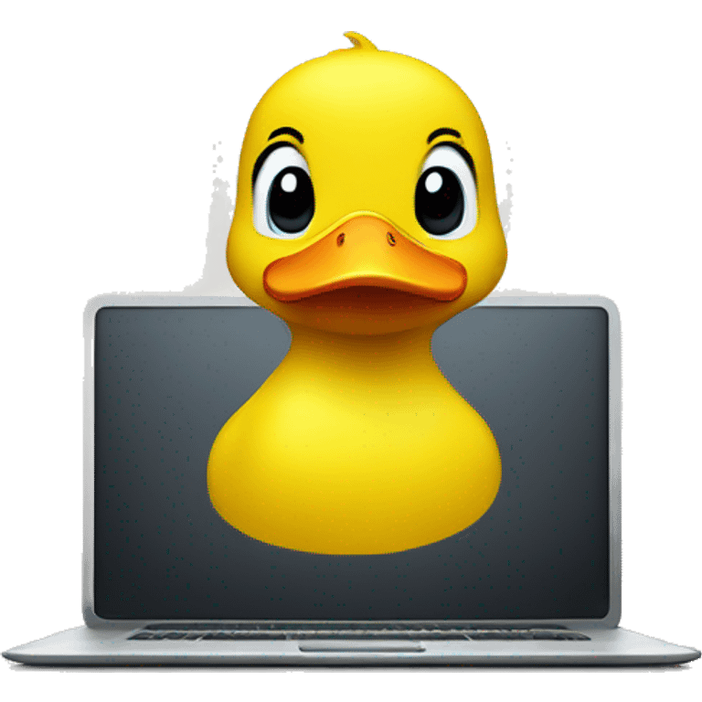 Yellow duck behind computer writing code emoji