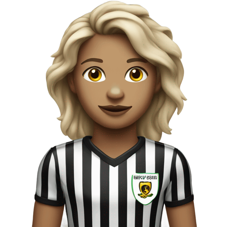 young lioness in black and white stripy football kit emoji