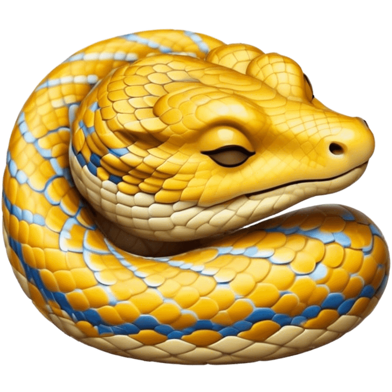 Meme-Worthy cute Sleeping Python Portrait Emoji, Head and coiled body resting peacefully with a contented smile, showcasing intricately patterned scales and eyes gently closed in serene slumber, Simplified yet comically adorable features, highly detailed, glowing with a soft, drowsy glow, high shine, relaxed and utterly lovable, stylized with an air of playful laziness, bright and heartwarming, soft glowing outline, capturing the essence of a sleeping serpent that feels destined to become the next viral icon of adorable rest! emoji