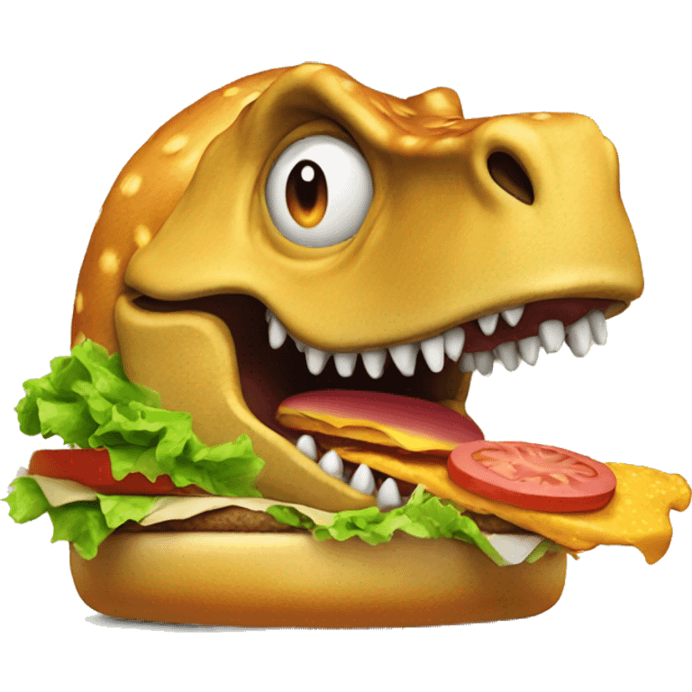 Dinosaur eating a burger emoji