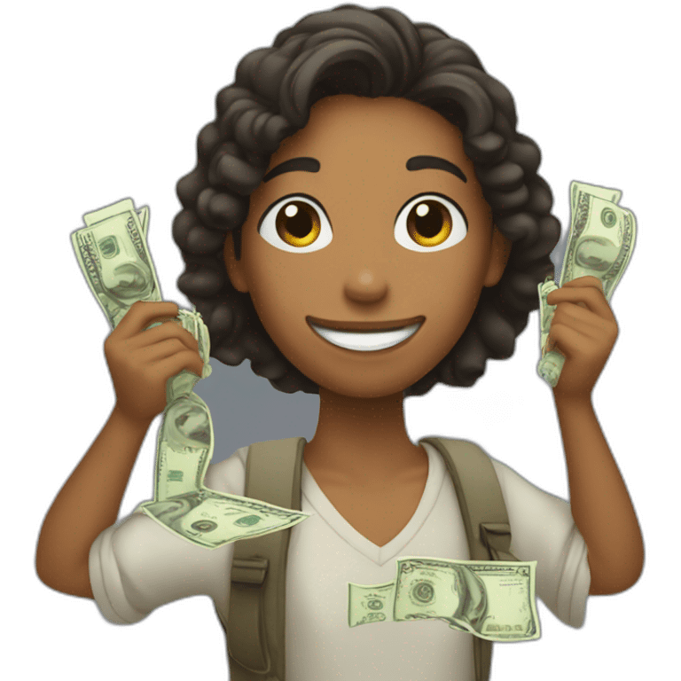 Teen holding dollars up emoji