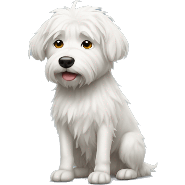 white scruffy dog hunched over pooping  emoji