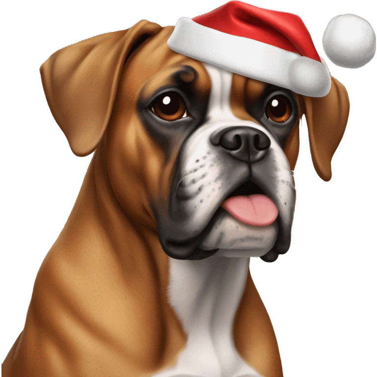 Boxer dog wearing a Santa hat emoji