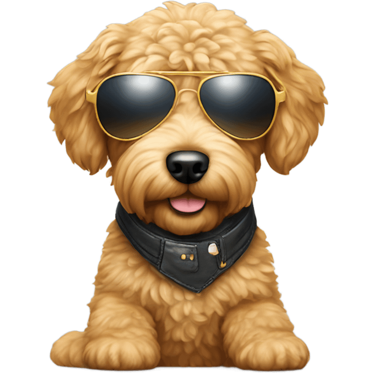 Mini golden doodle wearing aviator sunglasses  emoji