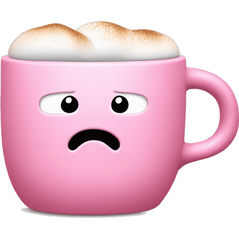 a pink plain mug without a face with one handle on the right, coffee inside it, and marshmallows without a face float in the coffee, there is nothing around emoji