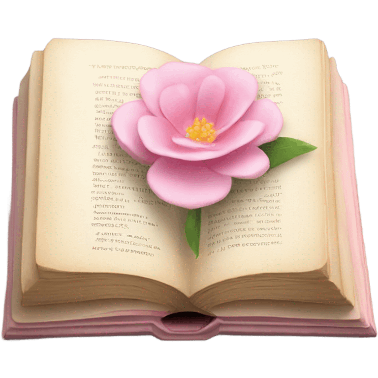 Realistic Open book with light pink flower inside emoji