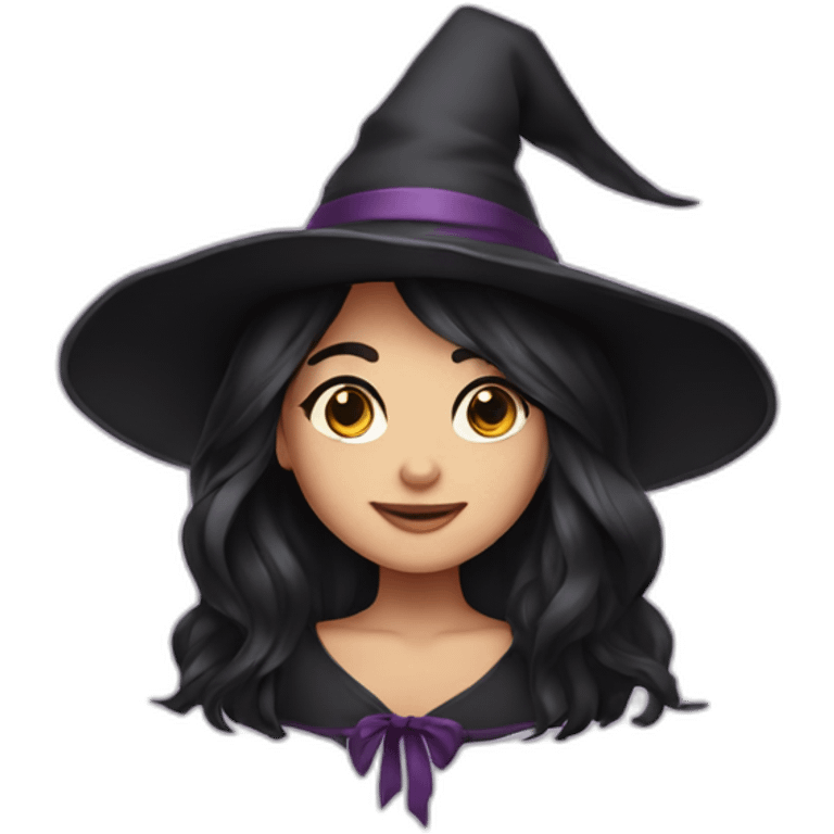 cute witch with long dark brow hair and hat emoji