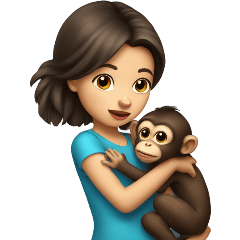 Girl with dark brown hair kissing baby monkey   emoji