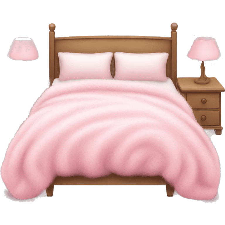 White bed with pink fluffy blanket and pink pillows  emoji