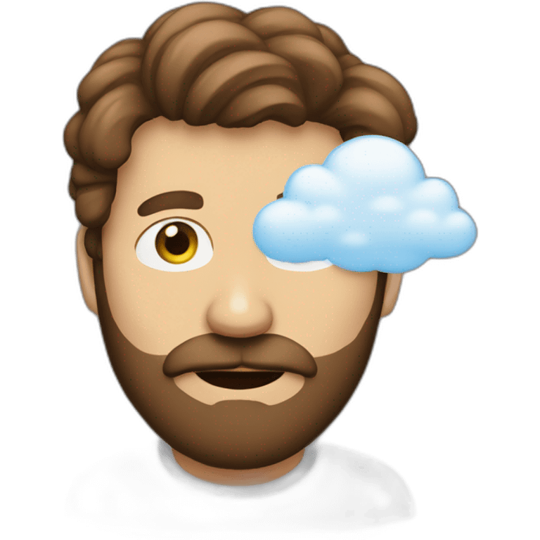 A Man with brown hair a Beard and a cloud in front of his face emoji