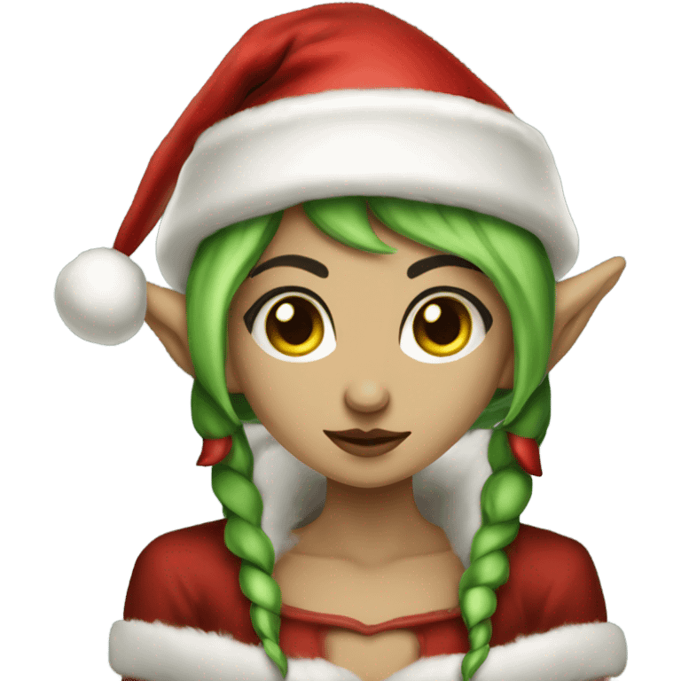 rogue female elf fantasy wearing santa hat emoji