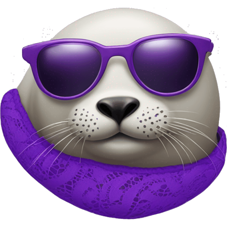 Seal lying on its side with a purple lace bra and sunglasses on  emoji