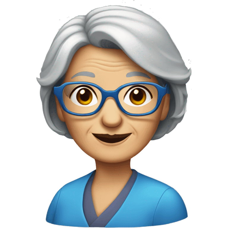 old lady with blue hexagon glasses and straight grey bob  emoji