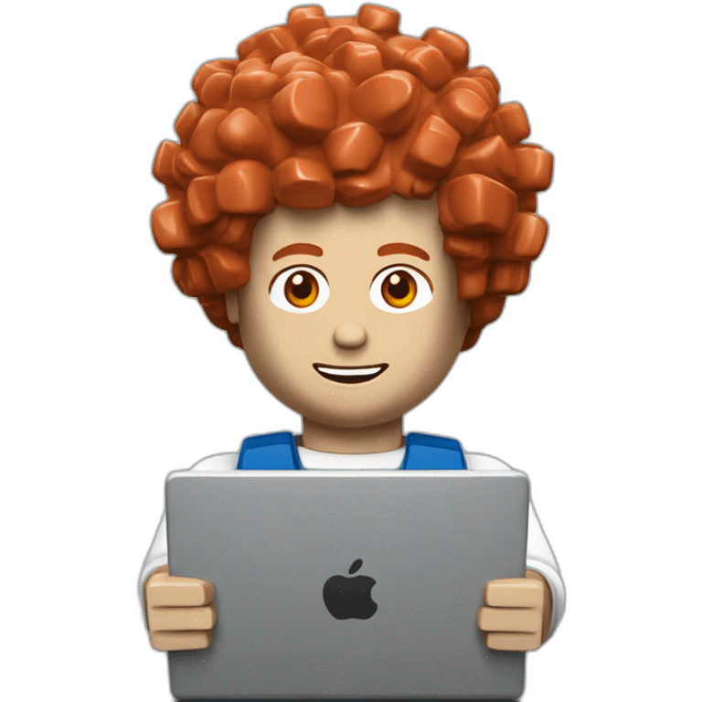 lego man with red curly lego hair, holding a laptop emoji