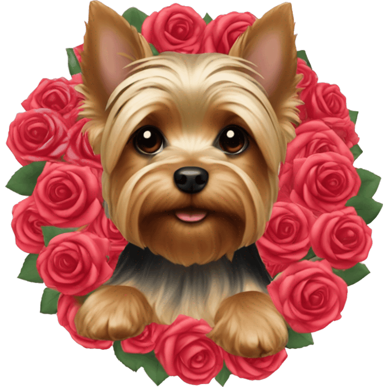 Yorkie's head in a wreath of roses emoji