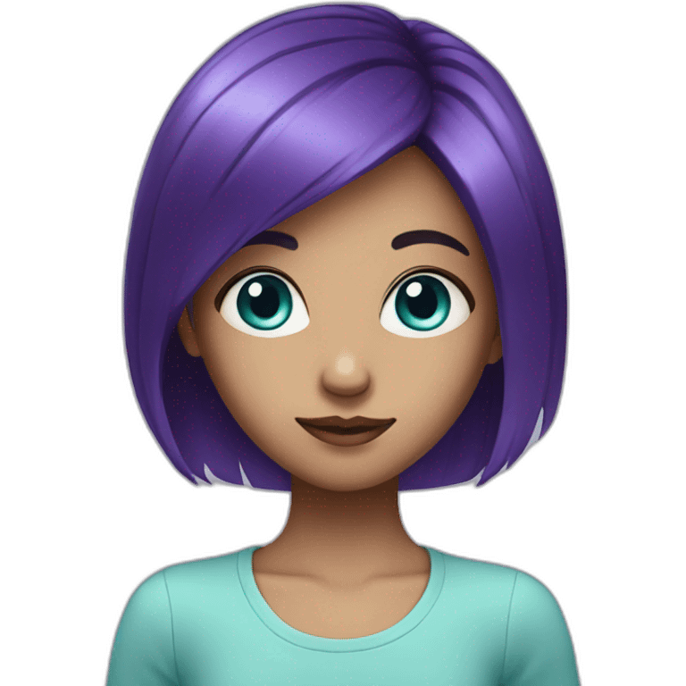 Young Girl with Cyan eye and dark  purple hair emoji