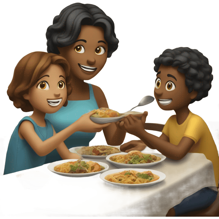 Mom daughter and son eating at restaurant  emoji