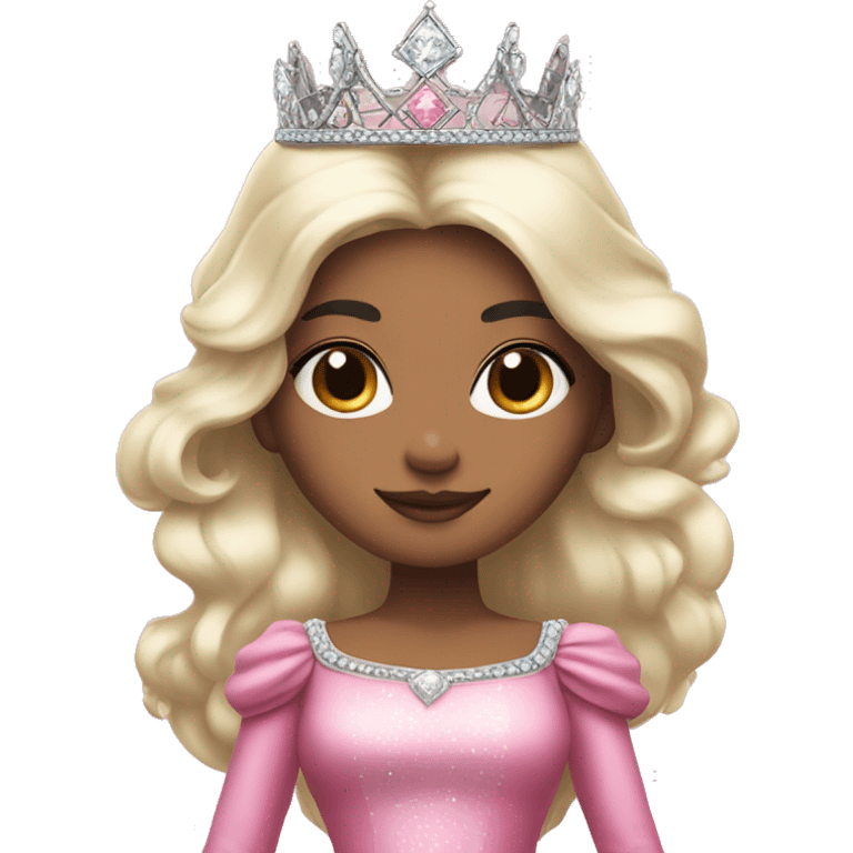 PRINCESS WITH WHITE SKIN, LONG VOLUMOUS BLACK HAIR, WITH PRINCESS CROWN, WITH PINK PRINCESS OUTFIT diamonds emoji