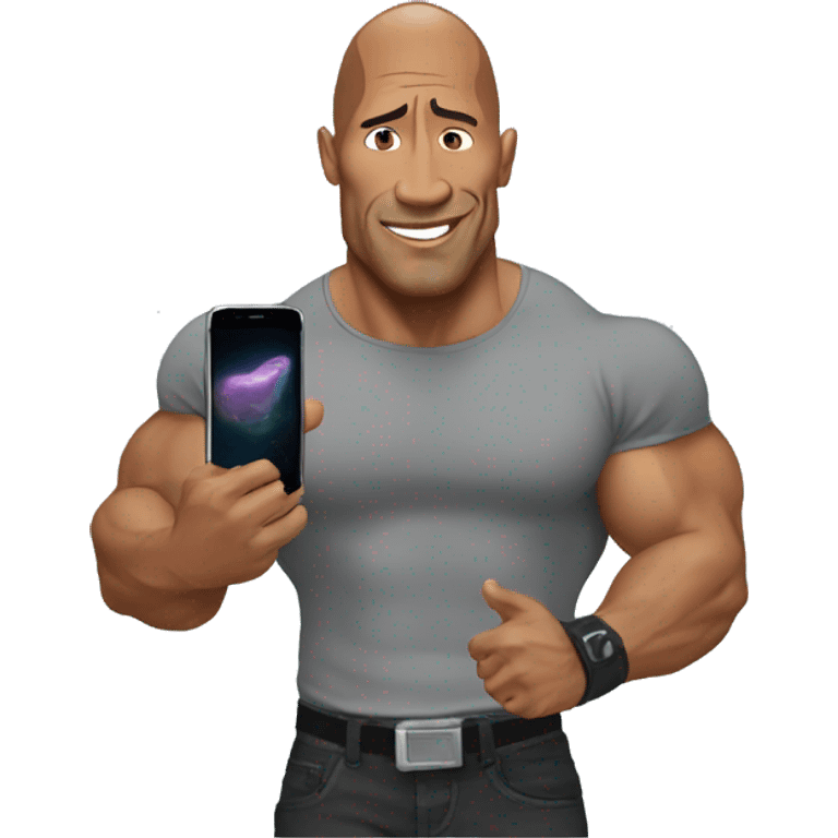 the rock with mobile phone emoji