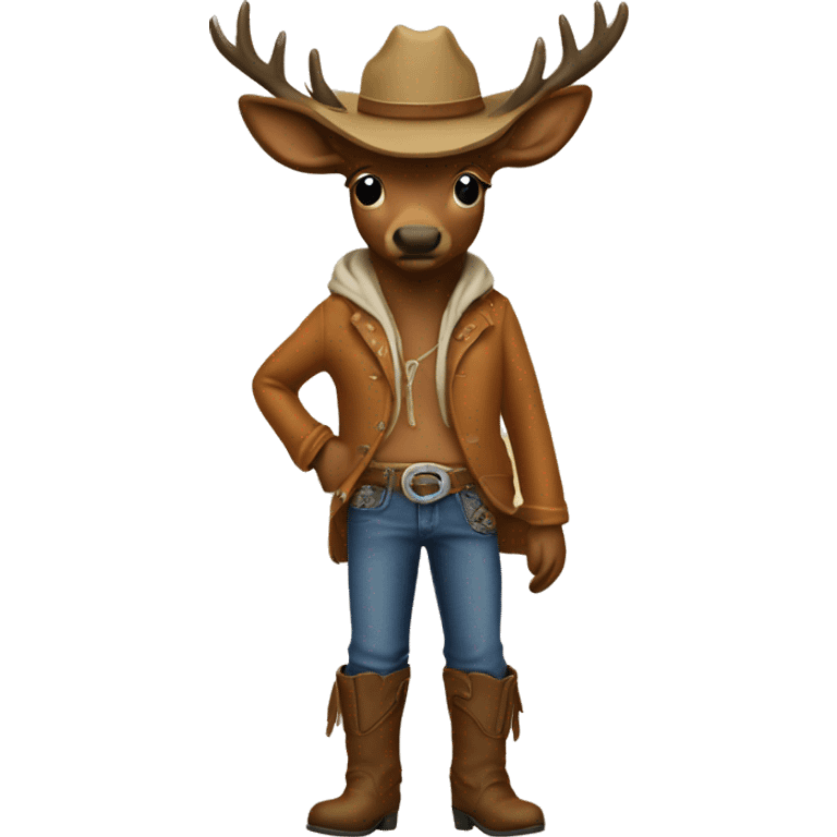 Elk wearing a hoodie and cowboy hat with boots and blue jeans emoji