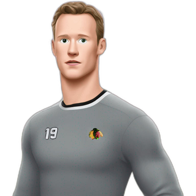 Jonathan Toews standing in front of pink mansion emoji