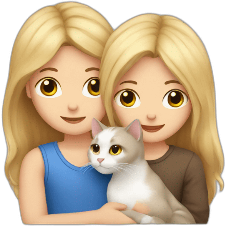 blonde-haired girl and brown-haired boy cuddling a cat emoji