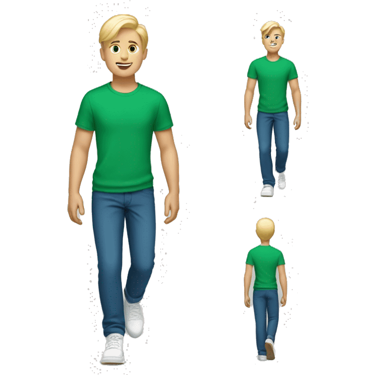 Walking boy with green shirt blue pants and white shoes blonde hair emoji