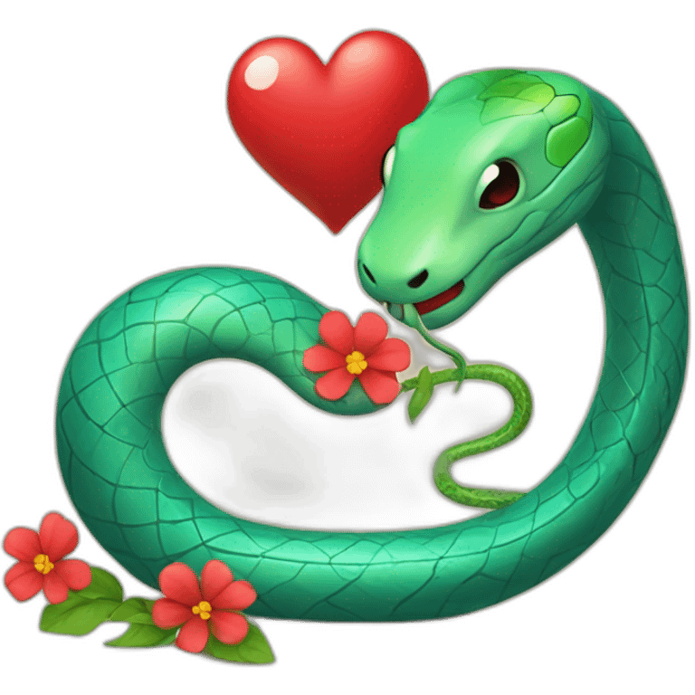 Romantic red heart with a snake and a flower rapped around it emoji