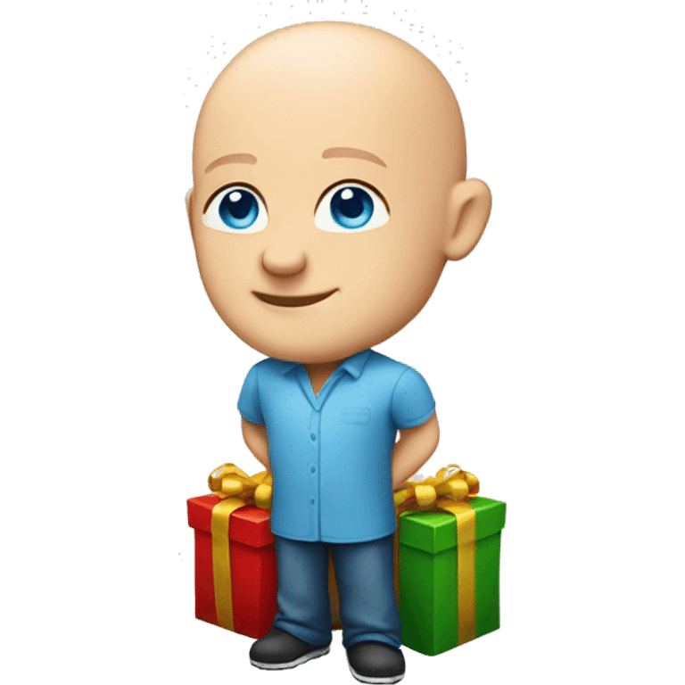 Bald Caucasian blue eye man standing on birthday presents  emoji