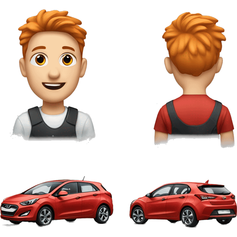 Boy with red mullet driving a white Hyundai i30 emoji