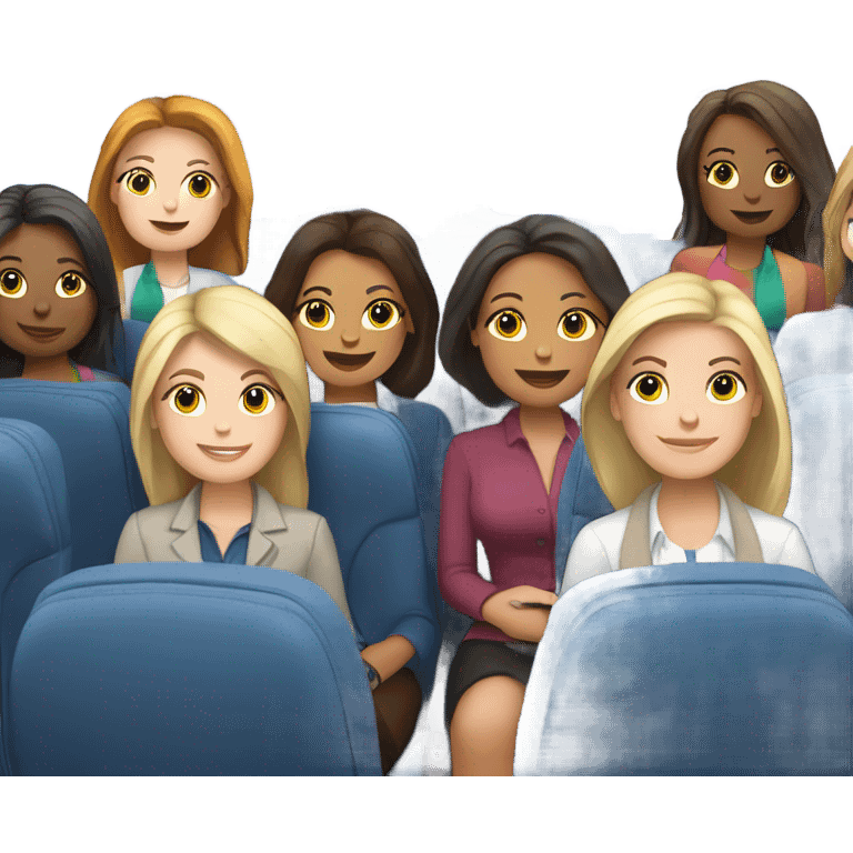 Group of 6 Caucasian women riding in a airplane  emoji