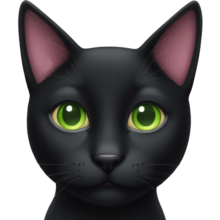 Black cat with green eyes with a pink nose emoji