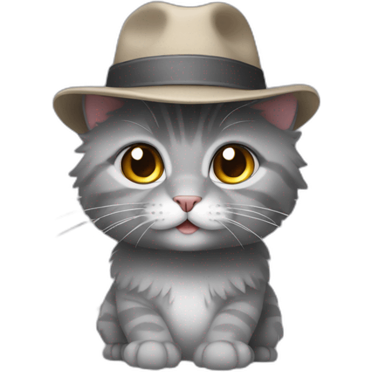 cute gray cat with alot of hair and a hat emoji