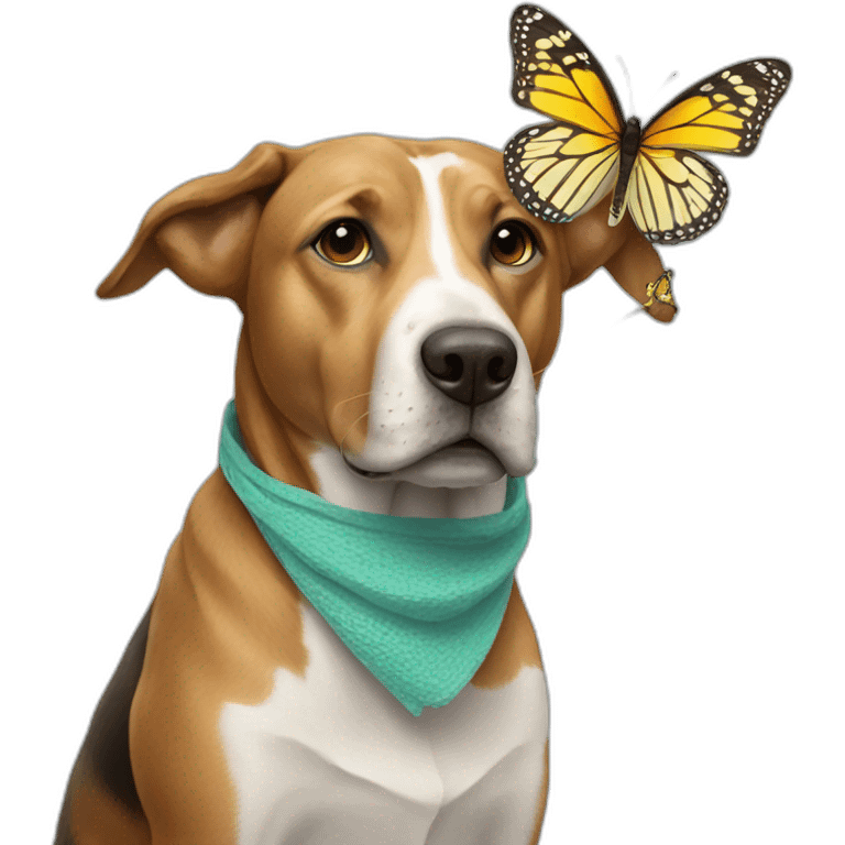 Dog with a butterfly net over its head emoji