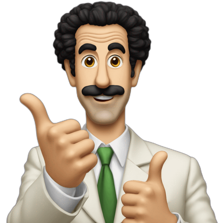 Borat very nice putting two thumbs up with five find on each hand emoji